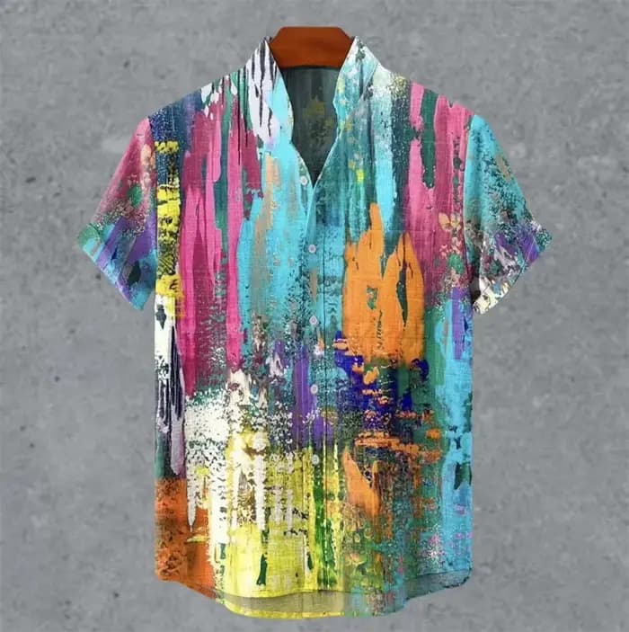 Retro Heritage Tee 2024 Hommes Mottled Art Print Col debout Manches courtes Confort Fit S-5XL 