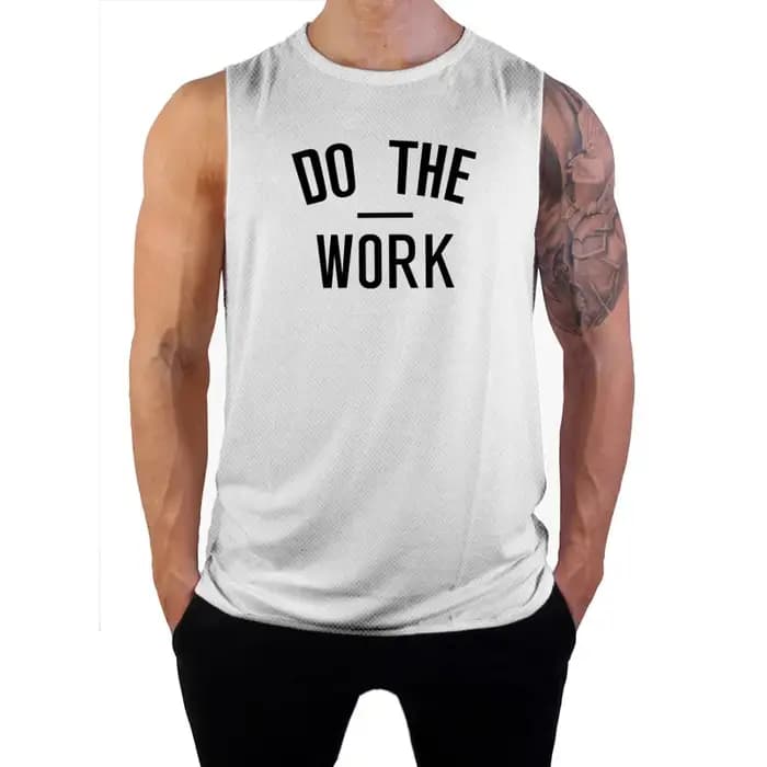 Vêtements de sport pour hommes, T-shirts de musculation à séchage rapide imprimés « DO THE WORK », débardeurs de fitness respirants en maille à col rond pour musculation