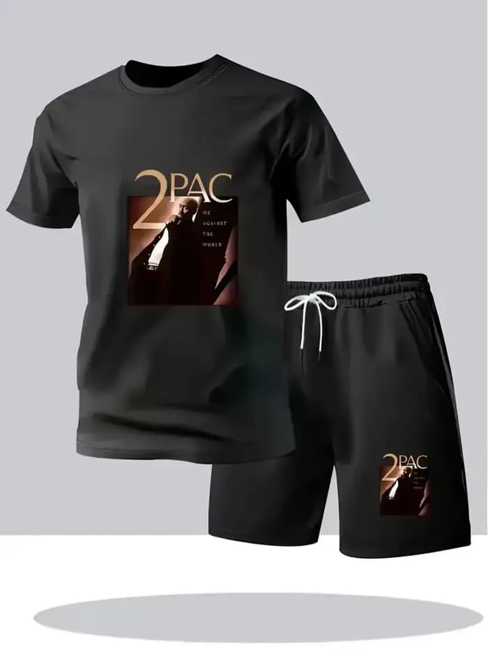 Ensemble t-shirt à manches courtes et short imprimé 2PAC pour homme, tenue décontractée d'été, stree