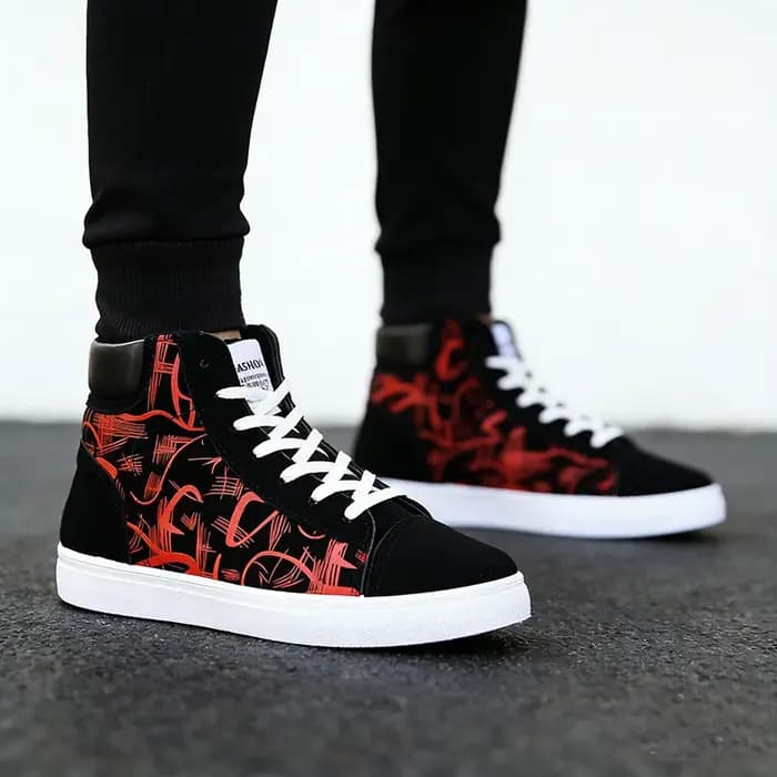 Style de rue mode baskets hommes chaussures décontractées plat respirant haut noir rouge marque