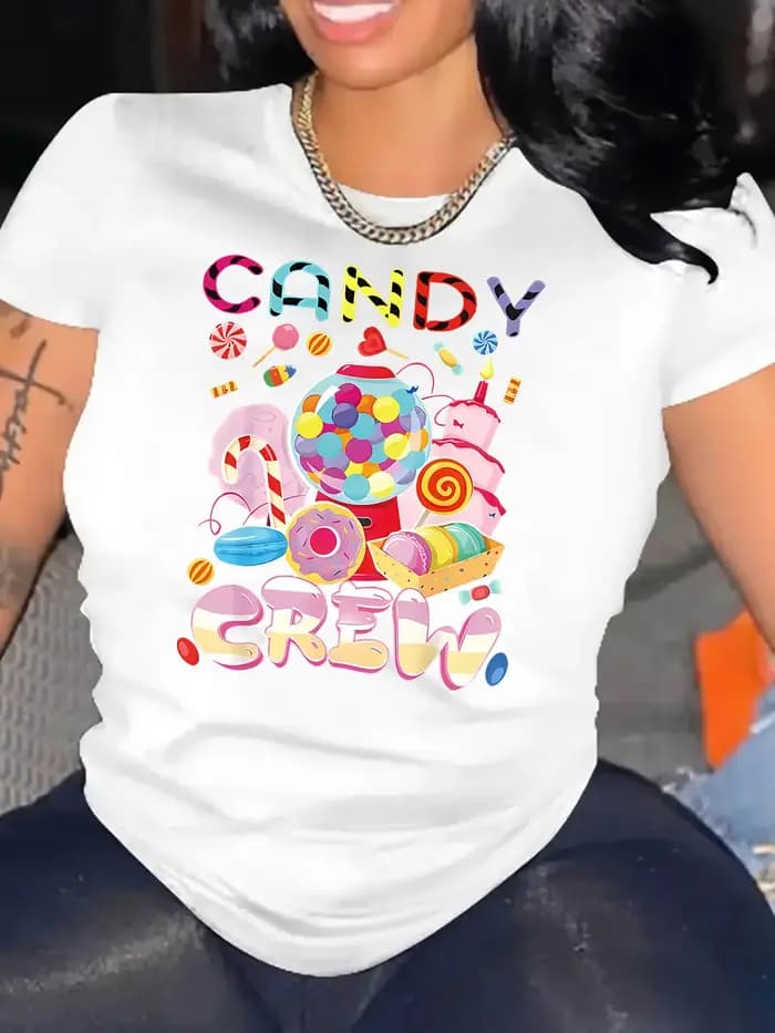T-shirt à imprimé graphique Candy Crew pour femmes