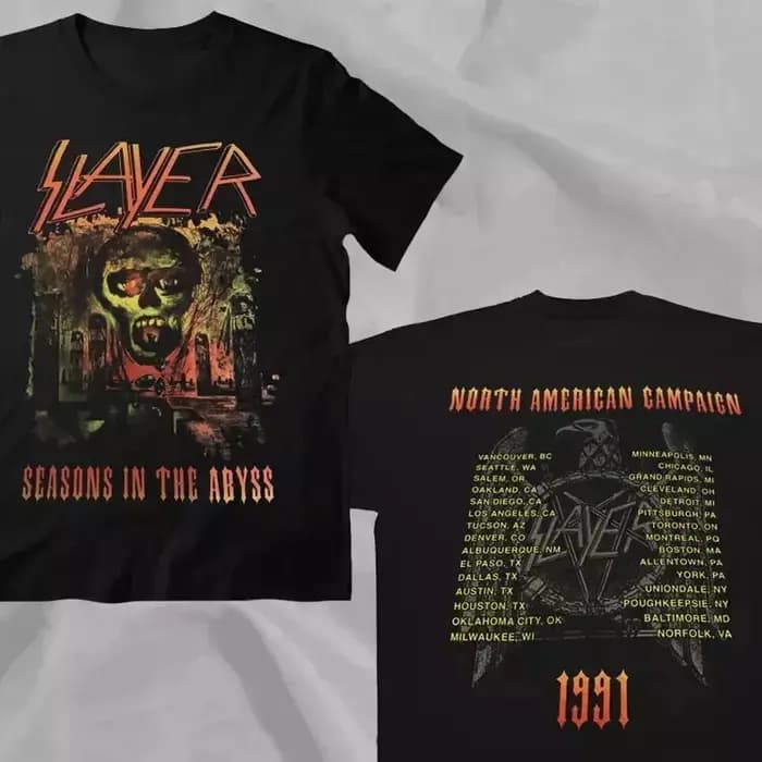 SLAYER Band saison dans l'Abyss 1991 Tour amérique du nord campagne T-Shirt été nouveau haut tendanc