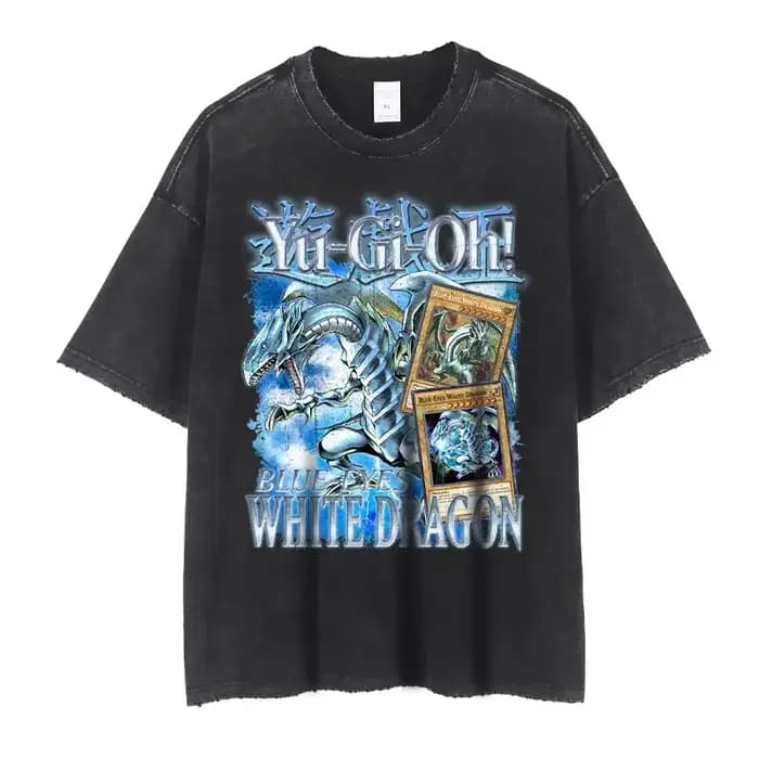 T-shirts Anime Yu-Gi-Oh Vintage Noir Délavé Magicien Ample Y2K Streetwear Manga Yugi Mutou Manches Courtes Hauts Décontractés