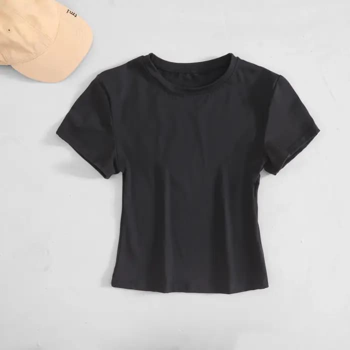 T-shirt Femme Manches Courtes Coupe Slim Col Rond Tricoté Style Fourreau Streetwear Sportif 20246Y2K