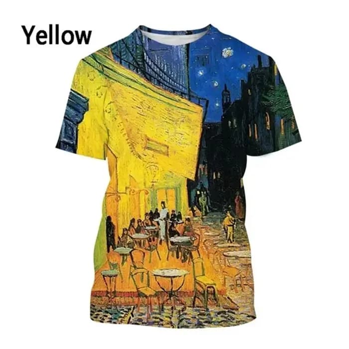 Art peinture à l'huile graphique t-shirt pour hommes nuit étoilée 3D imprimé T-Shirts été décontracté à manches courtes col rond T-Shirts amples hauts