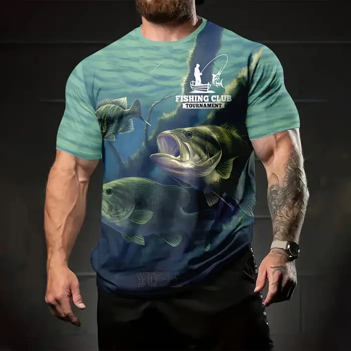 T-Shirt Vintage pour hommes, impression 3D de pêche, Sports de plein air, haut à manches courtes, dé