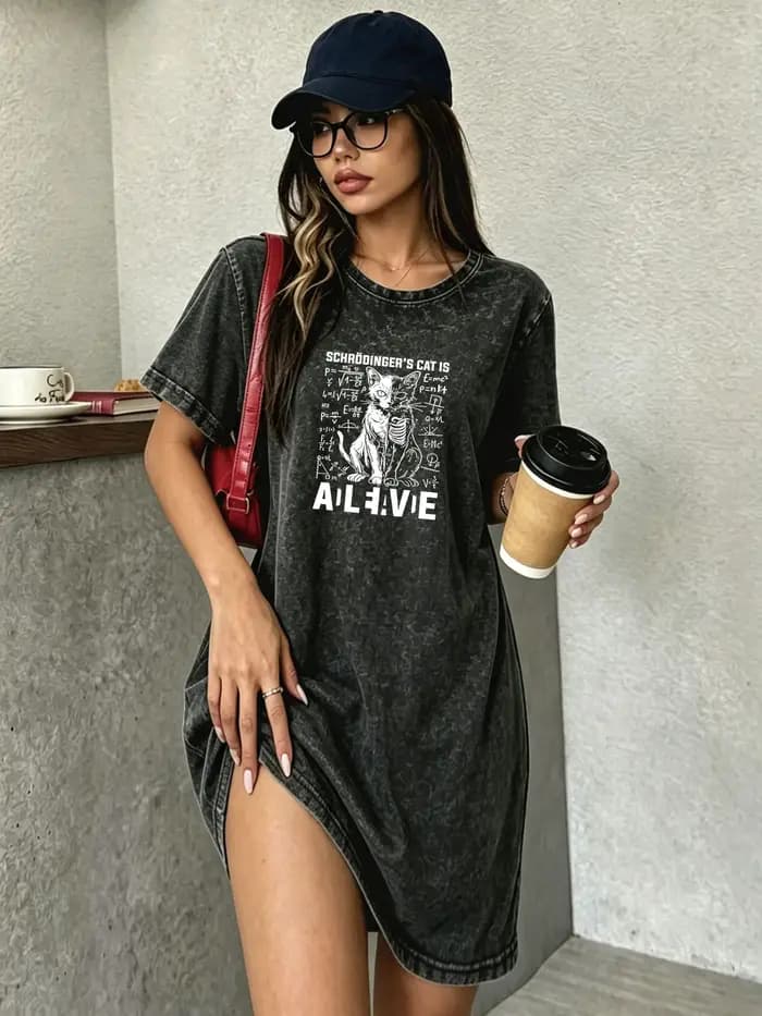Robe T-shirt vintage délavée et usée pour femme