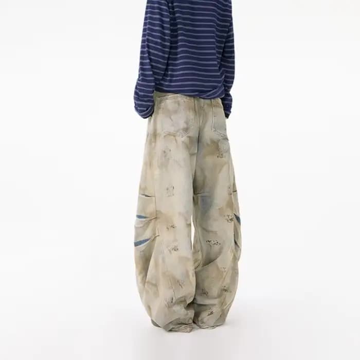 2025 Ropa Y2K Grunge en détresse bleu Baggy plissé jean pantalon pour femmes vêtements jambe large New Rock Vintage