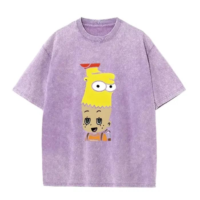 T-shirt noir délavé vintage imprimé Bart Simpson style cartoon, streetwear décontracté