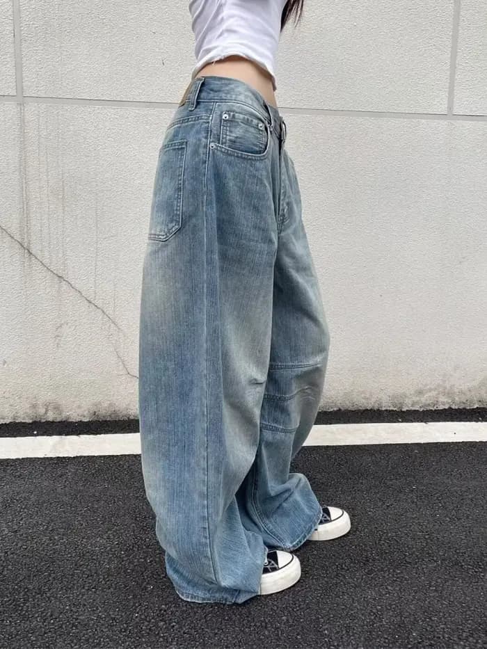 Trashy Y2K 2000S lavé bleu plissé Baggy jean Pantalon pour femmes 90S Vintage vêtements décontracté dame Denim
