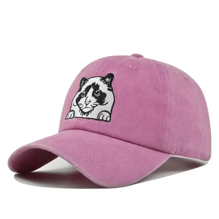 Casquette de baseball en jean brodée motif chat mignon