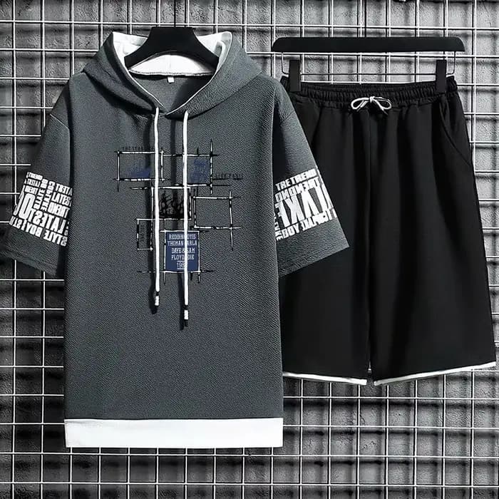 Ensemble de sweats à capuche College à manches courtes pour hommes