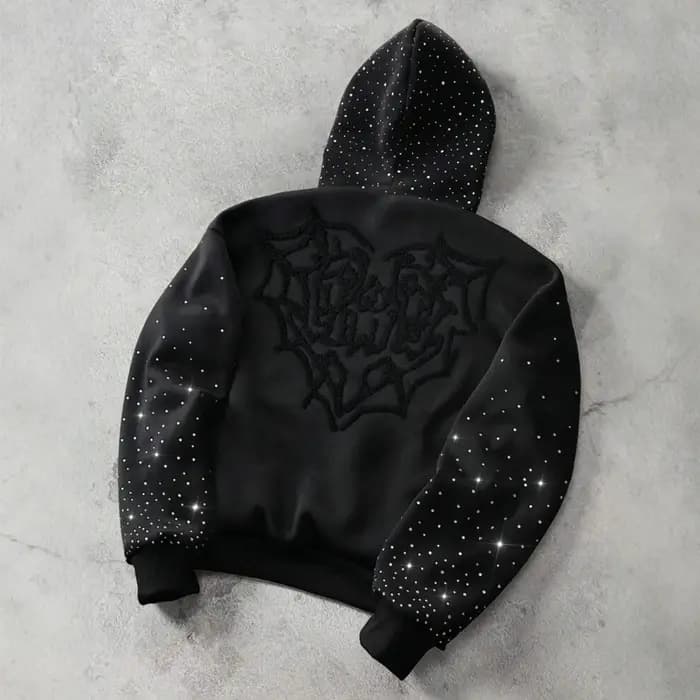 Pull tendance unisexe avec broderie d'amour, motif tridimensionnel et lettres imprimées en strass, s