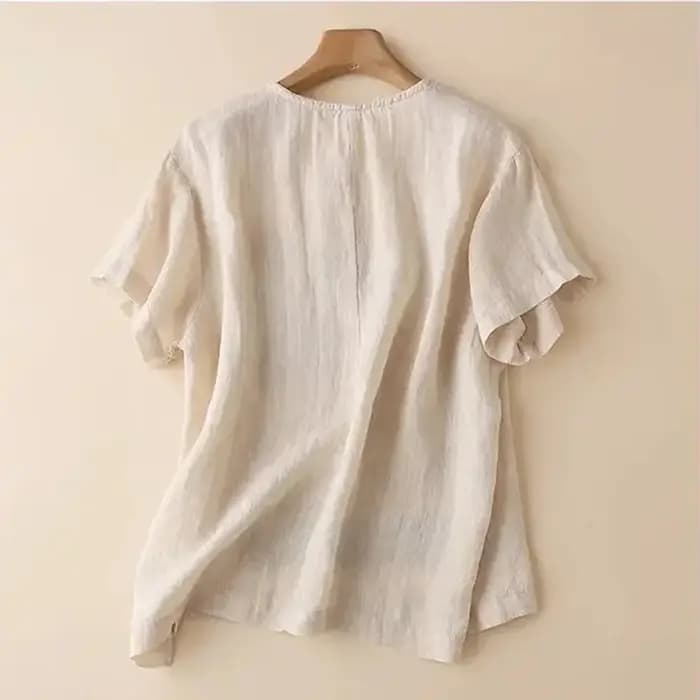 Blanc cravate colorant Art impression coton lin col rond manches courtes T-Shirt femmes Blouse chemise mode coréenne femme vêtements hauts