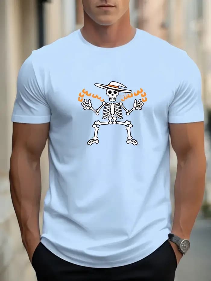 T-shirt pour hommes crâne 100 % coton imprimé graphique été col rond