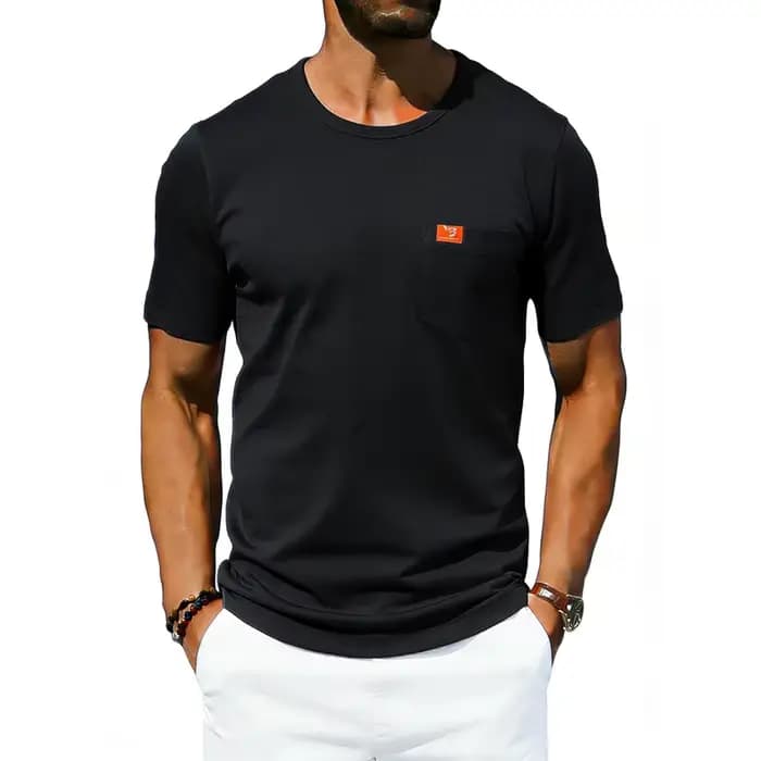 T-shirt uni pour homme, style décontracté, poche plaquée sur la poitrine, personnalisable avec logo,