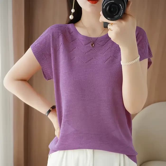 T-shirt à manches courtes et col rond pour femme