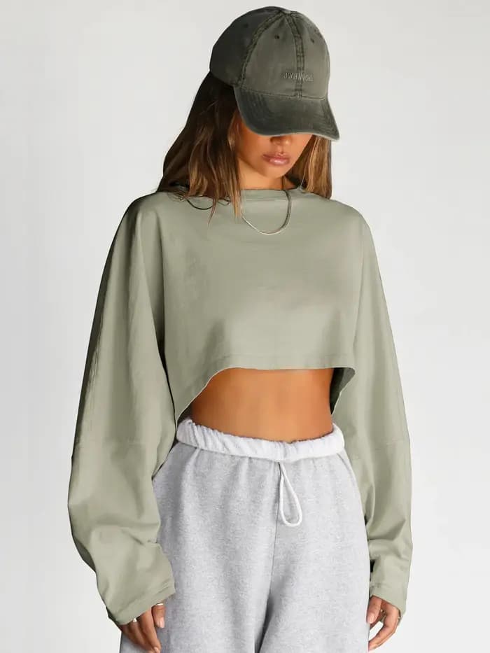 Crop neck hoodie short sports base shirt T-shirt knit