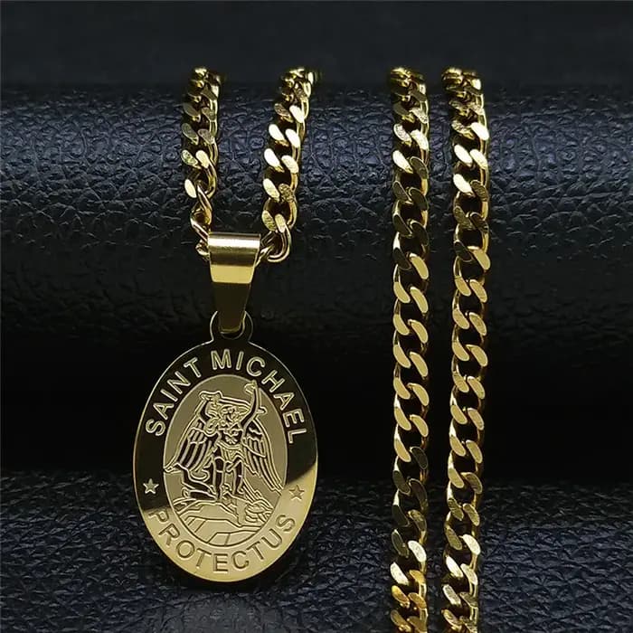 SAINT MICHAEL PROTECT US archange acier inoxydable Saint Michael collier hommes/femmes couleur or pendentif collier bijoux N3032S05