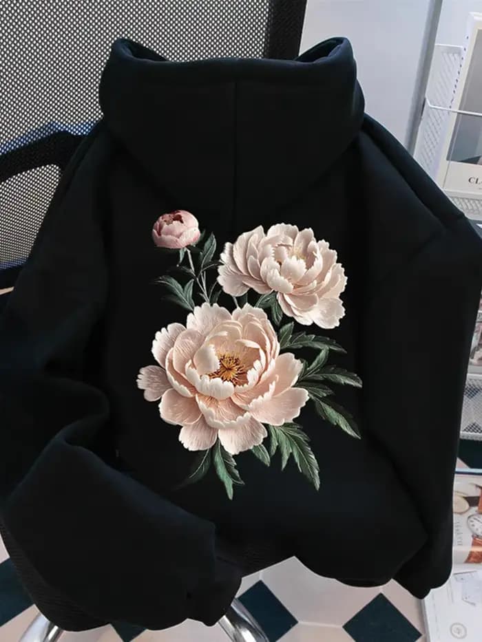 Sweat à capuche en polaire imprimé graphique Spring Rose pour homme