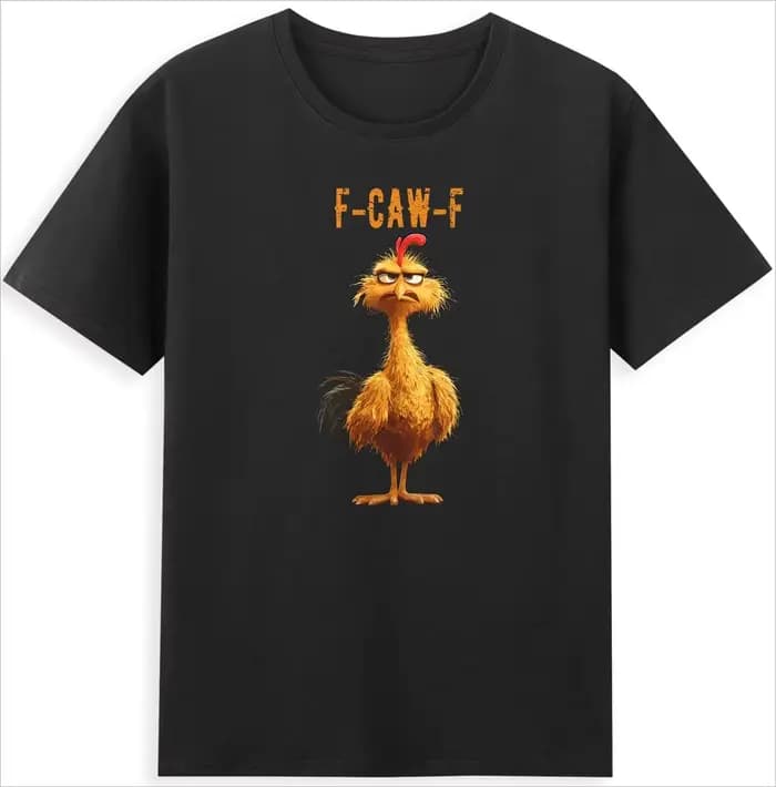 F-Caw-F comprend une référence intéressante de blague de poulet avec un T-shirt rétro pour hommes
