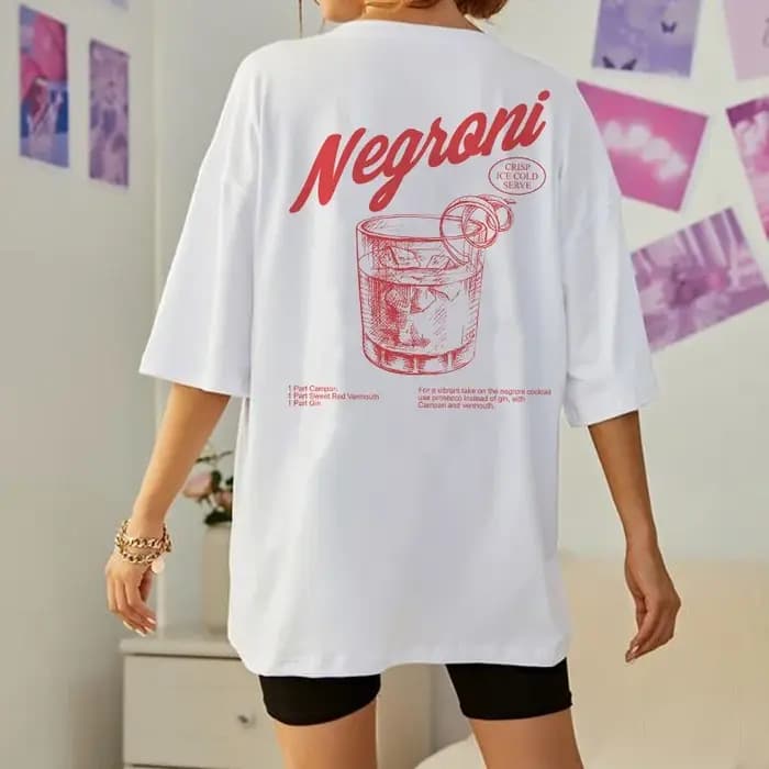 Negroni femmes dos imprimé Style rétro T-Shirts Cocktail boire t-shirt Harajuku Streetwear graphique