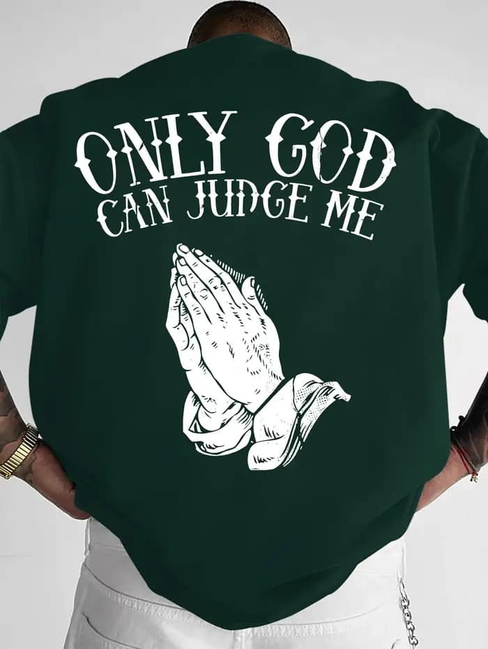 T-shirt vintage avec motif mains en prière « Seul Dieu peut m'juger»