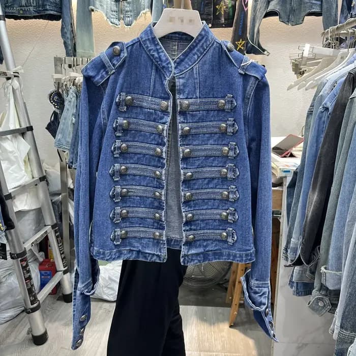 Denim manteau femmes veste Streetwear en détresse bouton col montant lavé Patchwork femme 2025 Vintage automne vêtements d'extérieur décontractés