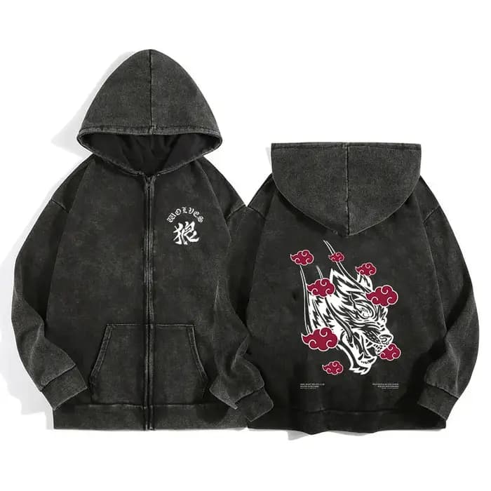 Darc Wolves Sport sweat à capuche zippé pour hommes femmes coton imprimé gothique Harajuku veste swe