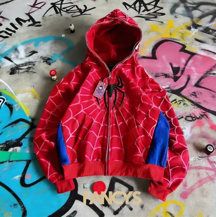 Sweat-shirt à capuche rouge avec fermeture éclair