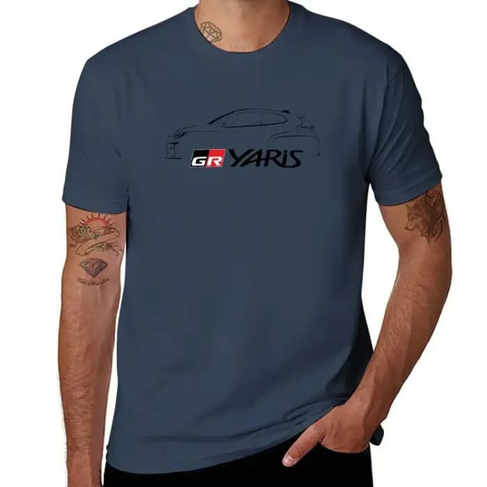 GR Yaris Silhouette-T-Shirt noir homme T-Shirt coton haute qualité