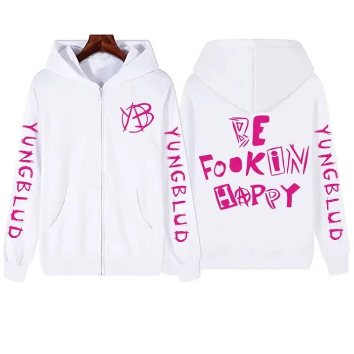 Sweat à capuche zippé Rock Singer Yungblud Be Fookin Happy pour homme et femme