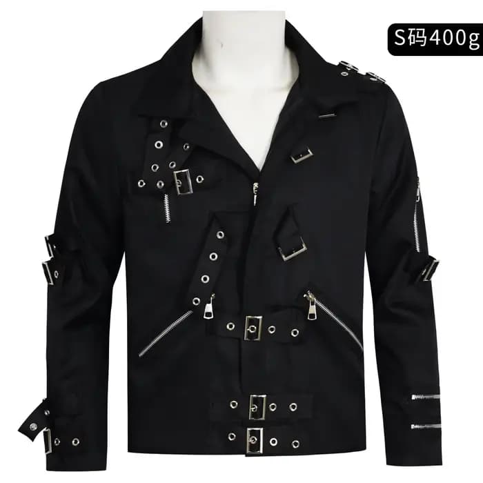 Veste de concert noire style punk avec rivets, inspirée de Michael Jackson, pour cosplay