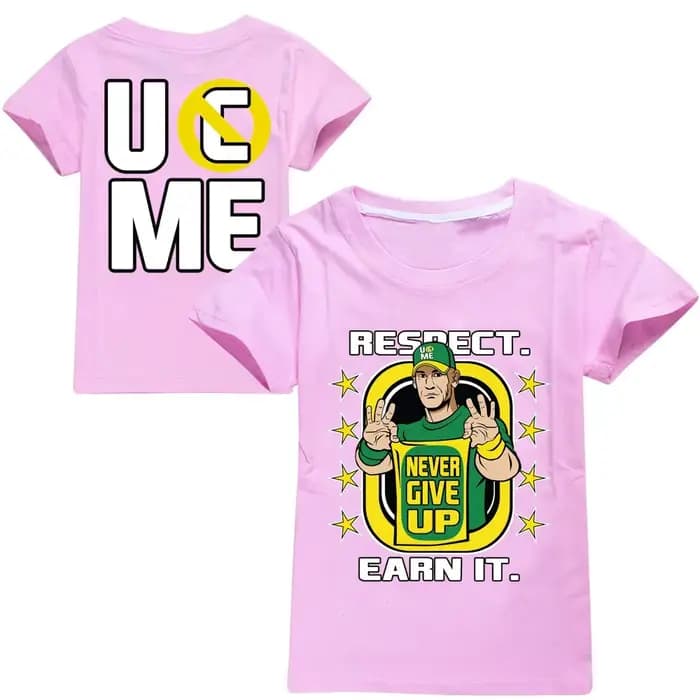 T-shirt noir pour enfants avec motif double face John Cena « Never Give Up » – Design « U Cant See Me » – Manches courtes – Pour garçons