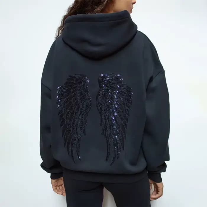 Y2K – sweat à capuche rétro à paillettes, ailes d'ange, ornement, Harajuku, doux, décontracté, Stree