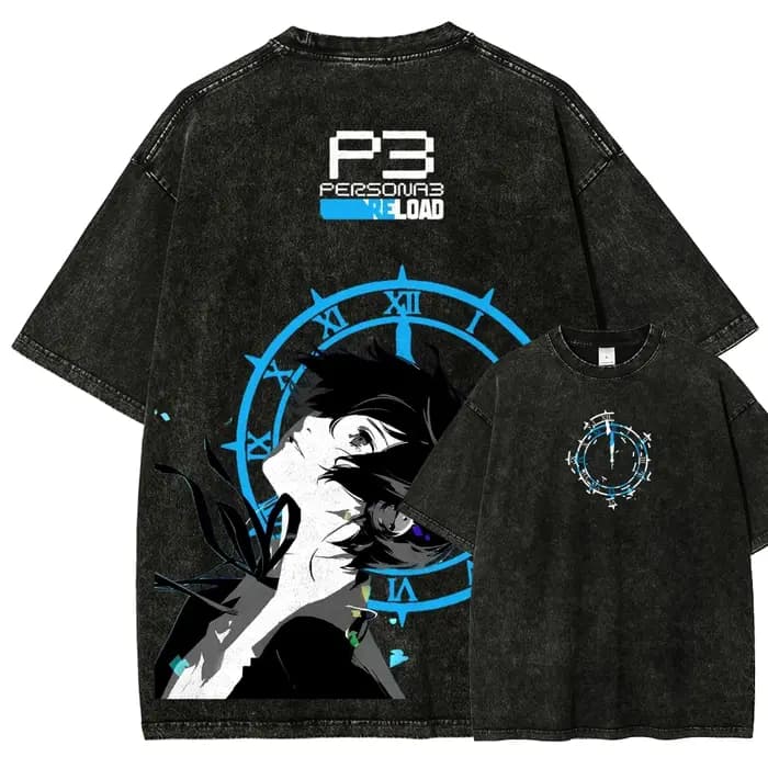 T-shirt Persona 3 Reload délavé, vêtements de personnalité, adaptés à toutes les saisons, grande tai