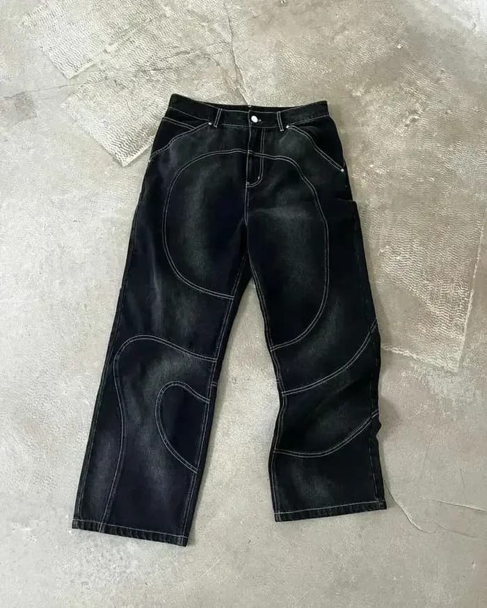 Streetwear Vintage Léopard Camouflage Jeans Y2K Hommes Femmes Hip Hop Lettre Patchwork Broderie Baggy