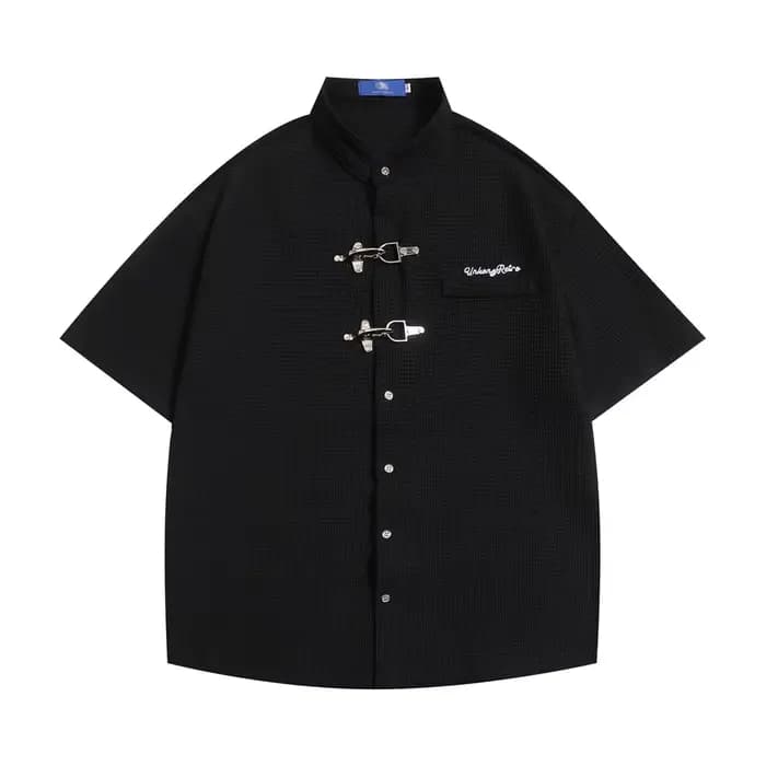 Chemises à manches courtes pour hommes, décoration de boutons, streetwear de documents solides, adt,