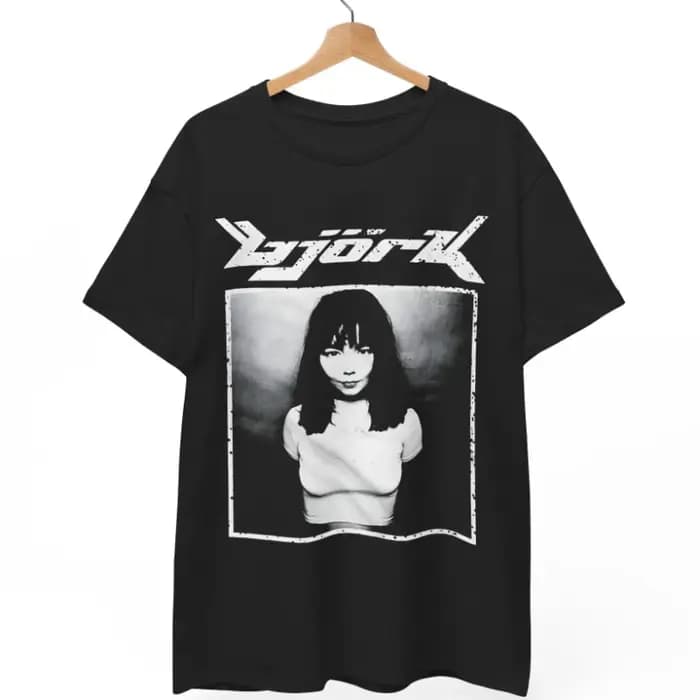 T-shirt vintage Björk | Marchandises rétro des années 90 Y2K pour chanteurs | T-shirt photo noir