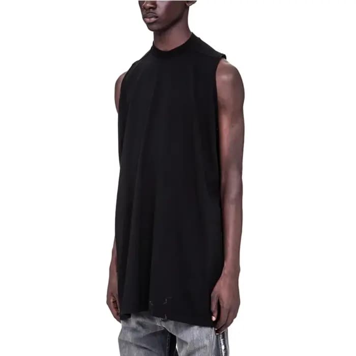 Dark RICK RO Style coton haute rue hommes couleur unie petit col épaules dénudées grand en forme de I ample sans manches