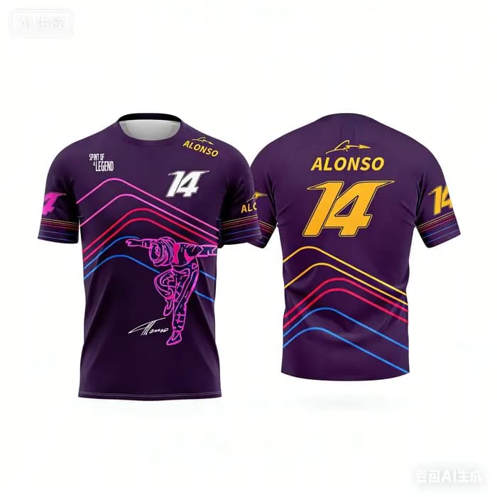 T-shirt à manches courtes sur le thème de la course Alonso n°14