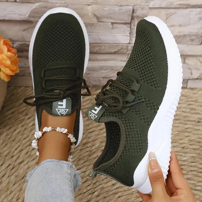 Chaussures de sport de loisirs pour femmes de couleurs unies avec tige en tricot et semelles souples pour la course à
