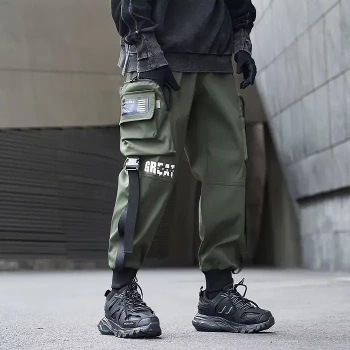 Nouveaux Joggers Cargo pantalon hommes mode rubans poche sarouel pantalons de survêtement
