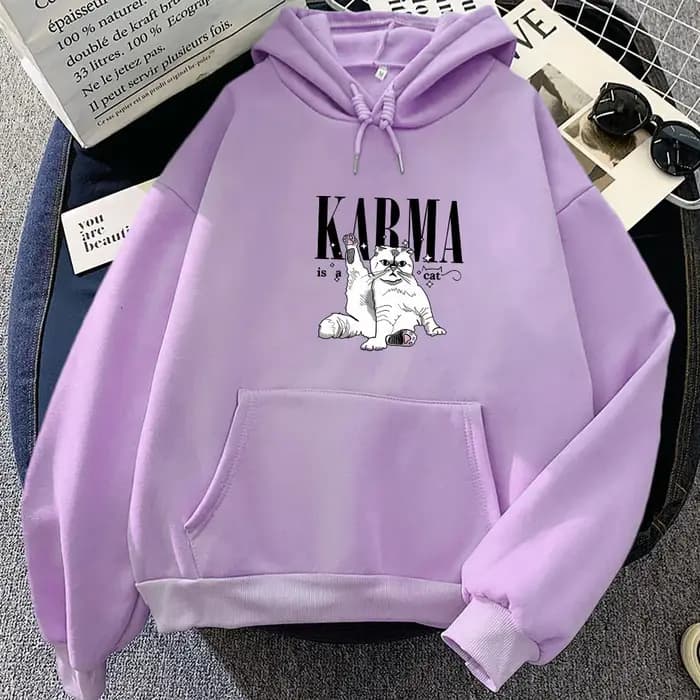Sweats à capuche à manches longues pour femmes, The Eras Tour, Karma Is A Cat, Sweats à capuche surd