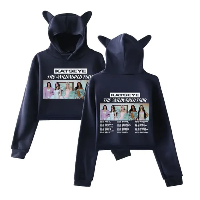Katseye The Wildworld Tour 2026 Merch Pullover Sweat à capuche à oreilles de chat pour femme à manches longues Vêtements pour femmes