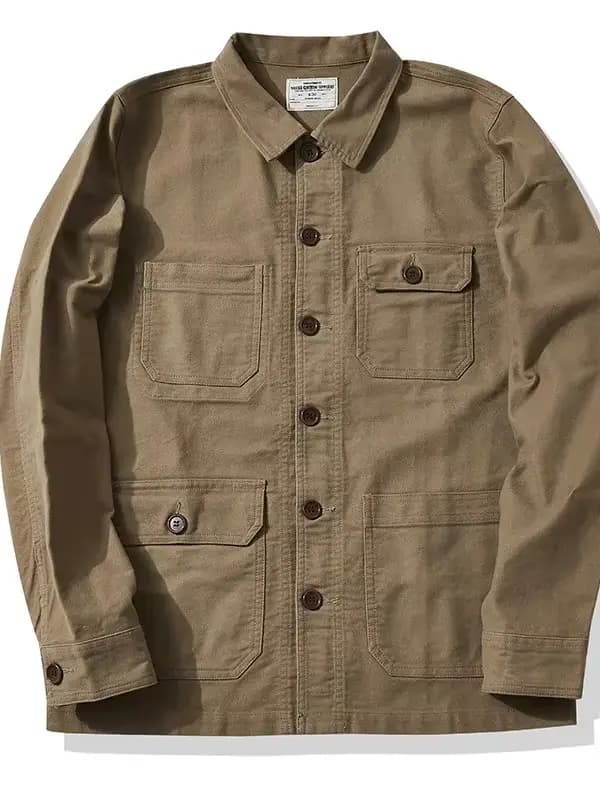 Veste de travail rétro en cuir de molleton épais OKONKWO pour homme