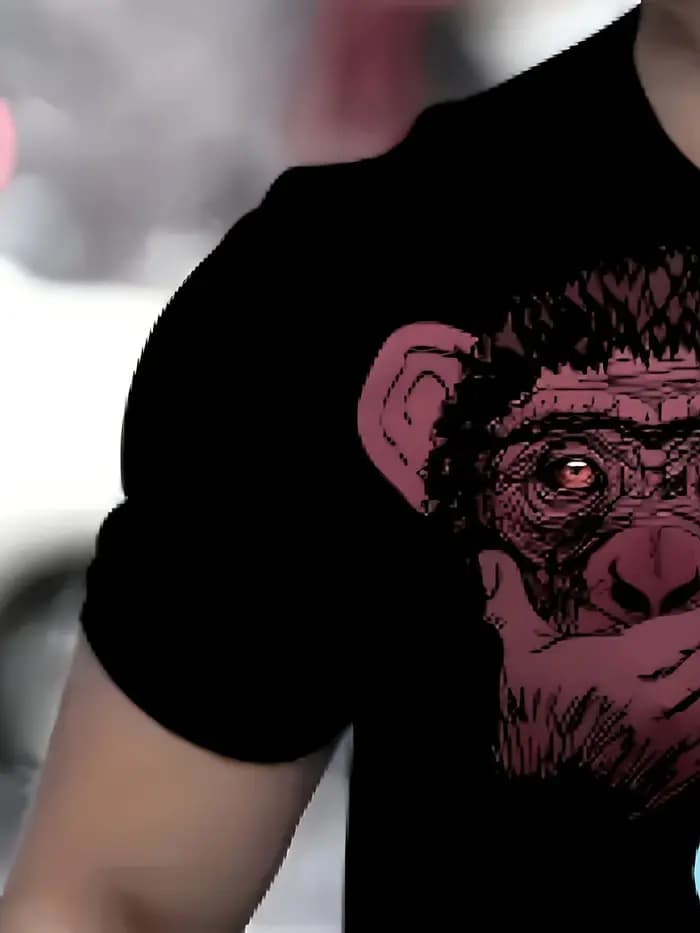 T-shirt imprimé coloré Three Wise Monkeys pour hommes, décontracté, col rond, manches courtes, motif animal amusant, style streetwear