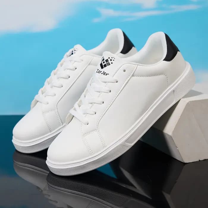 ZERJER Baskets décontractées en cuir blanc/noir pour hommes