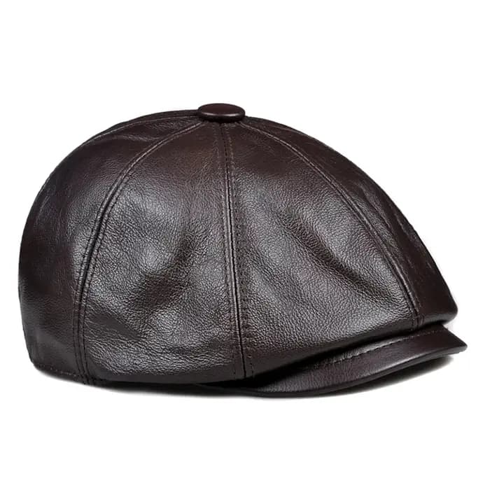 Casquette octogonale en cuir véritable pour homme, chapeau de chauffeur plat, casquette à bec de canard, vintage, décontracté, chaud, golf, conduite, homme, artiste, testostérone, hiver