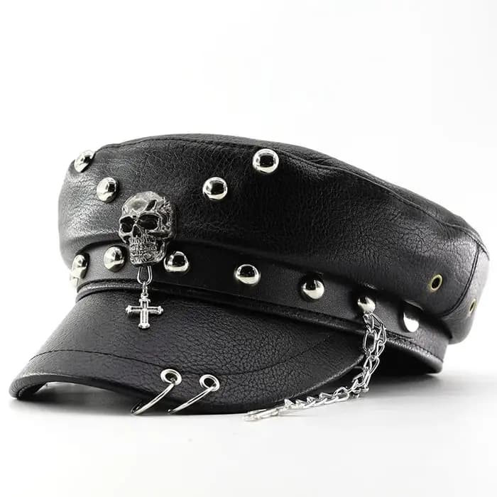 Casquette rétro britannique en PU à rivets